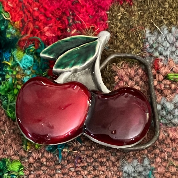 Vintage 70’s Cherry Cherries Belt Buckle - Picture 1 of 4